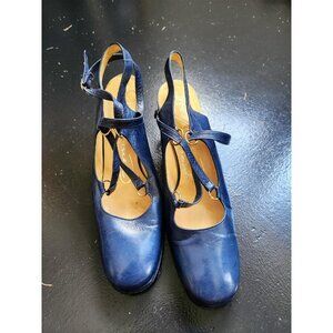 Vintage 1960s Blue Strappy mid heel Mary Janes Size 8